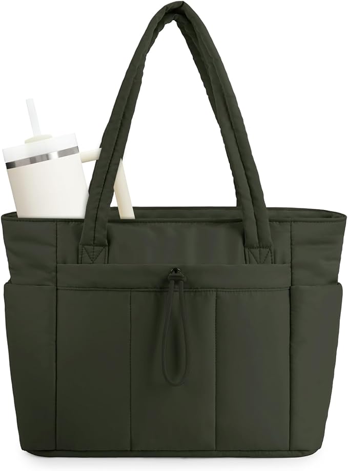 Wandering Nature Puffer Tote Bag with Cup Holder & Laptop Compartment & Trolley Sleeve for Travel, Work, Nurse, Women