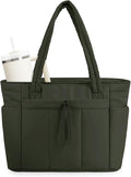 Wandering Nature Puffer Tote Bag with Cup Holder & Laptop Compartment & Trolley Sleeve for Travel, Work, Nurse, Women
