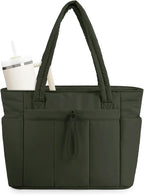 Wandering Nature Puffer Tote Bag with Cup Holder & Laptop Compartment & Trolley Sleeve for Travel, Work, Nurse, Women