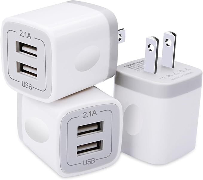 USB Plug, USB Wall Charger 3 Pack, GiGreen Dual Port Electrical Plug Wall Outlet Charger Cube 5V 2.1A Charging Block Compatible iPhone 16 15 14 13 12 11 X,Samsung S25 S24 S23 S20 S10 S9 Note20,LG,Moto