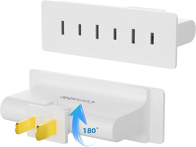3 Outlets 2 Prong Polarized Lateral Swivel Wall Tap Adapter, 180 Degree Swivel Wall Tap, 2-Prong to 2-Prong Triple Outlet Converter, Wall Tap, Travel Essentials, Polarized, ETL Listed, 1 Pack