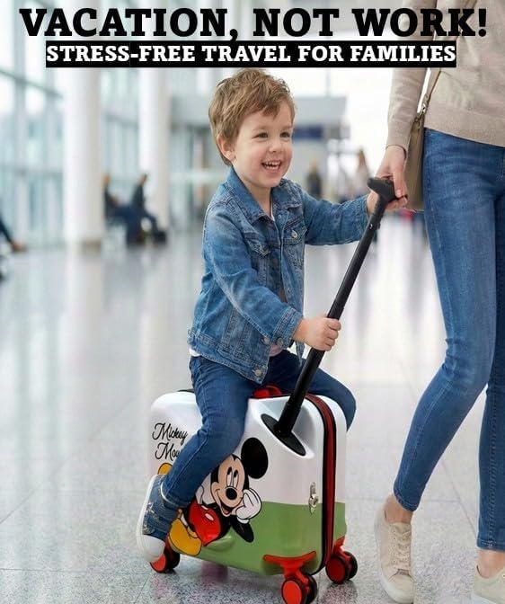 Fast Forward 2-in-1 Kids 18” Suitcase & Ride-On Luggage -Lightweight Tow-Along Toddler Luggage With Wheels (Mickey New)