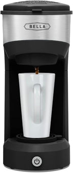 BELLA Dual Brew Single Serve Coffee Maker, Brews both Kcup and Ground Coffee, Large 14oz Capacity, Easy One Touch, Auto Shutoff, Black
