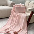 ShezPretty Premium 2in1 Soft Travel Blanket Pillow with Airline Hand Luggage Sleeve and Backpack Clip Airplane (Light Pink)
