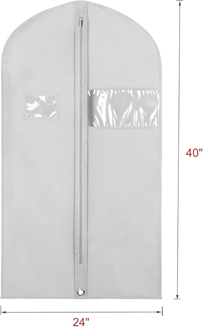 Univivi 10 Pack Suit Bags Garment Bag for Men Storage 40 inch Clothes Cover with Clear Window and ID Card Holder for Suit Jacket,Skirt, Shirt and Coat - Grey