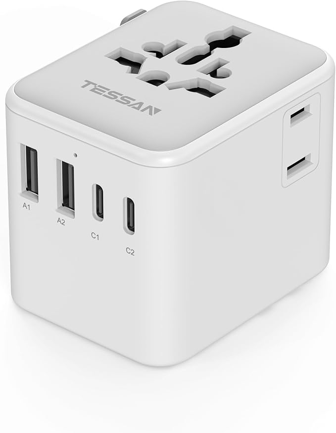 TESSAN Universal Travel Adapter, Power Adapter Worldwide with Extra 2 Prong AC Outlet, 4 USB Ports (2 USB C), International Plug Adaptor for US to Europe Italy UK Australia Ireland (Type C G A I)