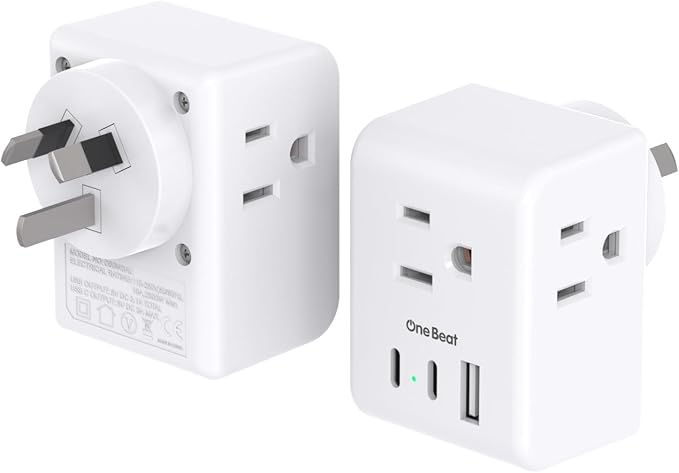 2 Pack Australia New Zealand Power Plug Adapter, Australia Travel Adapter with 3 American Outlets 3 USB Charging Ports (2 USB C), Type I Plug Adapter for US to Australia, Argentina, China