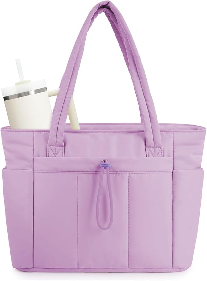 Wandering Nature Puffer Tote Bag with Cup Holder & Laptop Compartment & Trolley Sleeve for Travel, Work, Nurse, Women