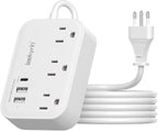 Italy Travel Plug Adapter, Type L Adapter for Travel with 3 Outlets 3 USB Ports (1 USB-C 3.4A), 3ft Wrapped Around Extension Cord, Power Adaptor for US to Italy Chile Rome Uruguay Milan Libya