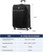 Travelpro Platinum Elite Softside Expandable Checked Luggage, 8 Wheel Spinner Suitcase, TSA Lock, Men and Women, Pilot Green, Checked Medium 25-Inch