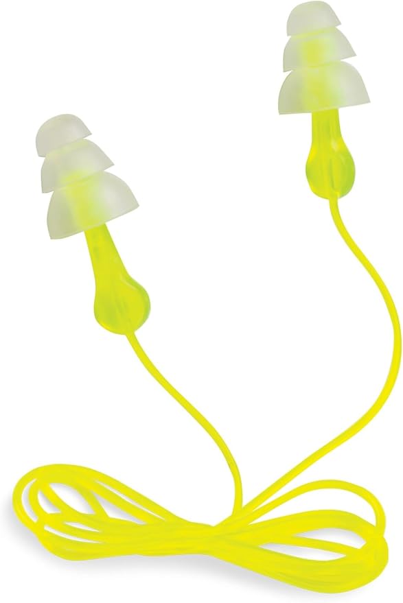 Peltor Sport Tri-Flange Corded Reusable Earplugs Noise Reduction Rating, 26 dB, Comfortable Fit, Ideal for Range, Shooting & Hunting, Washable and Corded, Neon Yellow (97317-10C) 3 Count (Pack of 10)