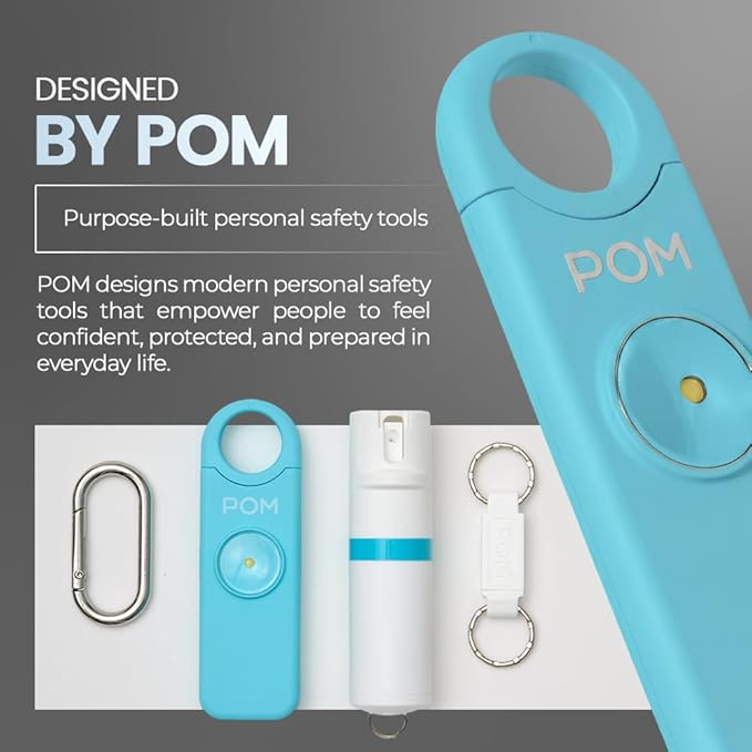 POM Personal Safety Alarm for Women – 130dB Loud Emergency Siren, USB-C Rechargeable with Bright LED Flashlight, Portable Keychain Design for Self Defense, Purse, Backpack & Travel (Aqua)