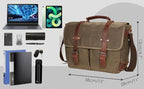 Vintage Genuine Leather Waxed Canvas Briefcase Large Satchel Shoulder Bag Rugged Computer 15.6" Laptop Bag