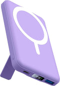 AOGUERBE for MagSafe Portable Charger, 10000mAh Magnetic Power Bank 22.5W Fast Charging, Mini Battery Pack Wireless with LED Display&Foldable Stand for iPhone 17/16/15/14/13/12 Series (Light Purple)