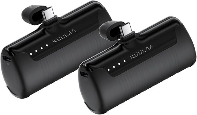 Kuulaa 2 Pack Portable Phone Charger with Built-in USB-C Plug, 4500mAh Mini Portable Charger Power Bank Small Battery Pack for iPhone 15/16/17,Samsung S22/S23 & Android (Black)