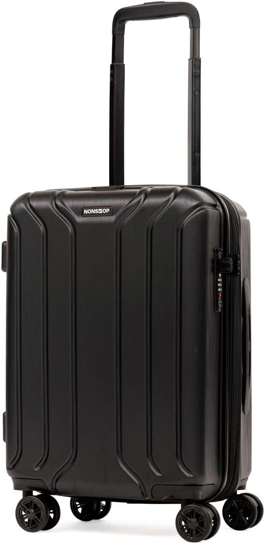 NONSTOP NEW YORK Luggage Expandable Spinner Wheels hard side shell Travel Suitcase Lightweight, TSA Lock, Double USB Port (Black, 3-Piece Set (20/24/28))