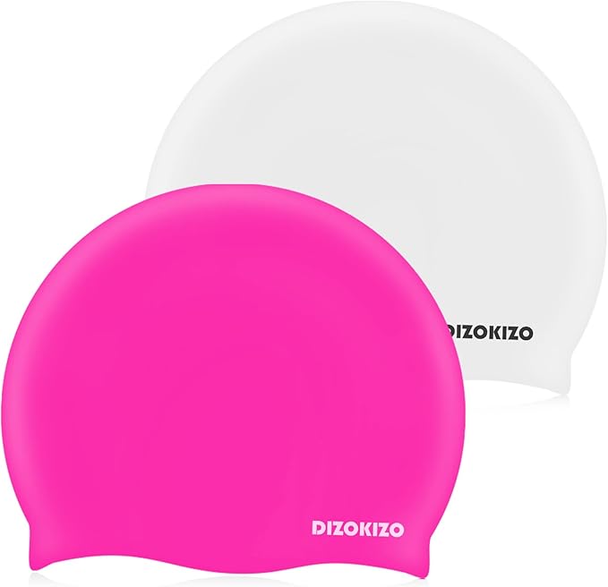 2pcs High Elasticity Silicone Swim Cap for Women and Men, Comfortable Non-Slip Swimming Caps for Long and Short Hair, Durable Waterproof Swim Hats for Adults, Keep Hair Dry