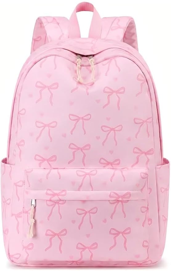 LOIDOU Backpack for Girls School Backpacks Bookbags for Elementary Middle School Women Laptop Backpacks (Bow Tie Pink, L-17)