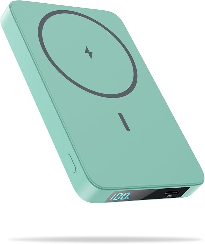 Magnetic Portable Charger Power Bank 5500mAh,Slim Wireless Portable Charger with LCD Display,PD Fast Charging USB-C Battery Pack Compatible with Magsafe,iPhone 16/16 Plus/15/14/13/12 (Green, 5500mAh)