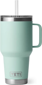 YETI Rambler 35 oz Tumbler with Handle and Straw Lid, Travel Mug Water Tumbler, Vacuum Insulated Cup with Handle, Stainless Steel, Seafoam