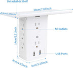 Socket Wall Shelf-CFMASTER 10 Port Surge Protector Wall Outlet, 8 Electrical Outlet Extenders and 2 USB Ports 2.4A, with Removable Built-In Shelf, FCC Listed (2, White)