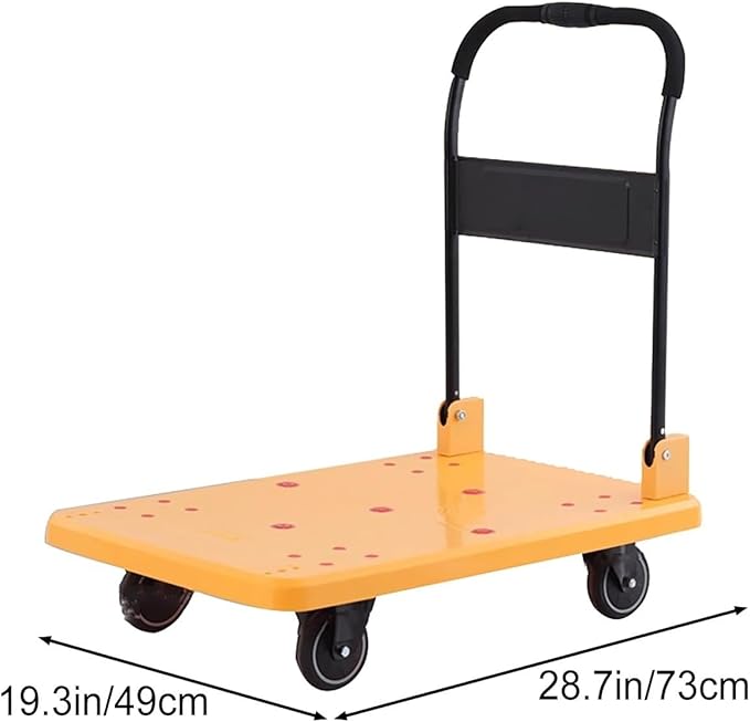 Portable Folding Hand Truck Cart with 360° Swivel Wheels Compact Lightweight Cart for Moving Luggage Warehouse and Shopping (Yellow Small)