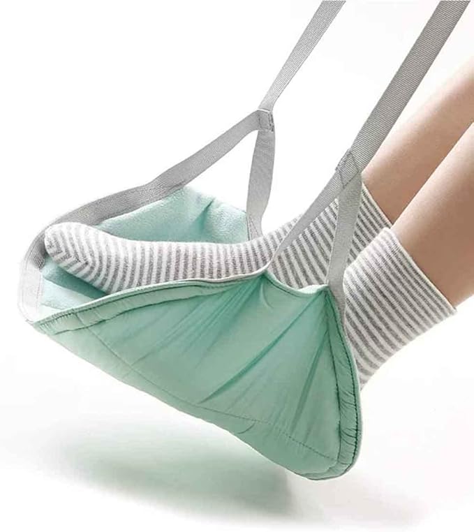 Office Footrest with Adjustable Height, Portable Airplane Travel Foot Rest Hammock, Under Desk Foot Hammock for Flight Bus Train Office Home