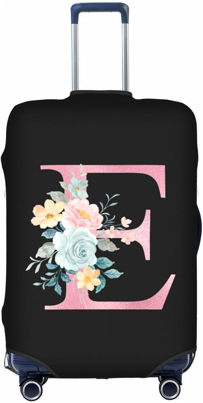 Vridoyt E Alphabet Design Custom Travel Luggage Cover Tag Set TSA Approved Vintage Letter Print Suitcase Protector Men Women(S 18-21 Inch Luggage)