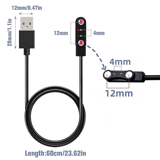 2 Pack Smart Watch Charger Cable 2 Pin Cord,Replacement Charger for Smart Watch,Fitness Trackers, Smart Glasses & Wearable Devices Charger Contact pin spacing Compatible 4mm