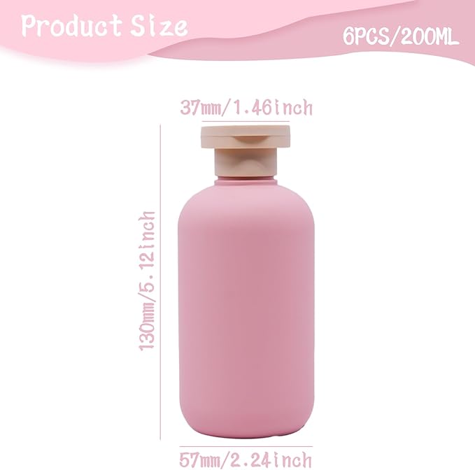 6 Pack Leakproof Travel Bottles 6.8oz | Squeeze Shampoo & Lotion Containers with Locking Flip Caps | Food Grade HDPE/PP for Toiletries, Gym, Camping (Green+Blue+Pink)