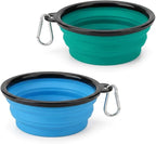 Collapsible Dog Bowls for Travel, 2-Pack Dog Portable Water Bowl for Dogs Cats Pet Foldable Feeding Watering Dish for Traveling Camping with Carabiners, BPA Free (Green&Blue, Medium (Pack of 2))