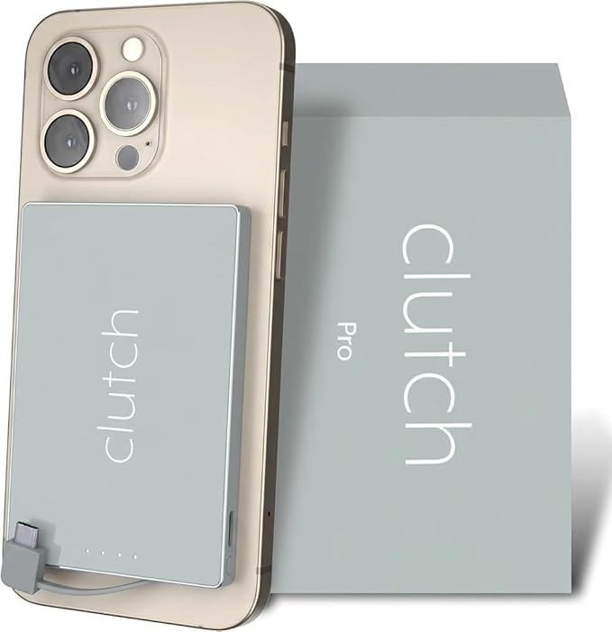 Clutch - Pro USB-C Portable Charger - Compatible with iPhone 15, 16, 17 & Android Devices - Power Bank Magnetic Battery - TSA Travel Approved - USB Rechargeable - Built-in Cable - 5000 mAh - 3.7oz
