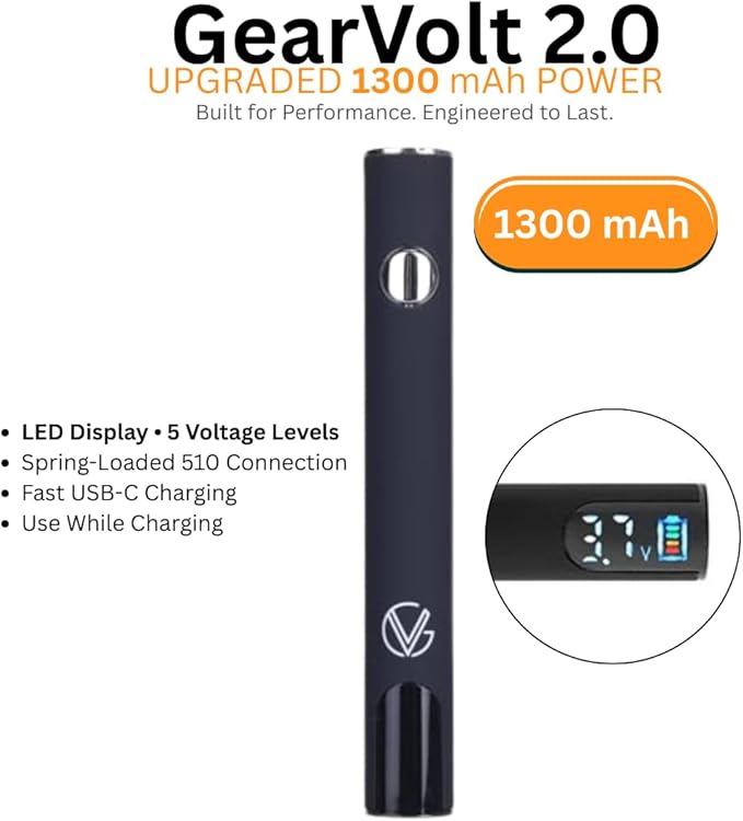 510 Threaded USB-C Soldering Battery – 1300 mAh, Fast Charging, LED Power Display, 5 Adjustable Voltage Modes, High-Output Control – (VENOM BLACK)