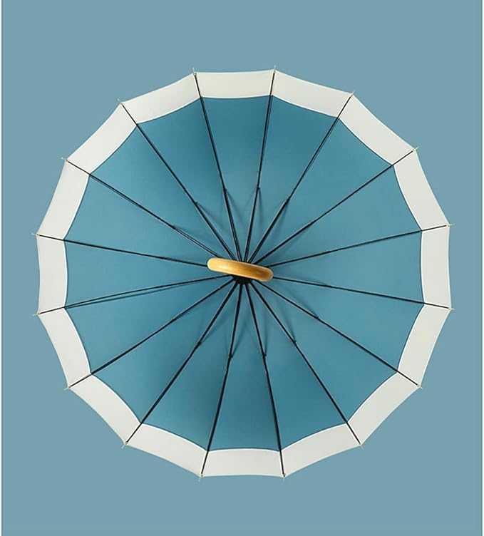 ThreeH Big Beatiful Umbrella with Arc Classic Wood Handle 16 Ribs 48" Windproof Sturdy Stick Rain Umbrella