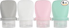 1oz Silicone Travel Bottles for Toiletries (4-Pack), TSA Approved Leakproof Toiletry Bottles with Locking Lid, Refillable Travel Size Containers for Shampoo, Body Wash, Camping & Trips (Wh,Gn,Pnk,Gry)
