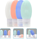 4pcs 90ml Silicone Refillable Travel Bottles for Toiletries, Leak Proof Shampoo Container Set with Peach Pink, White, Light Green, Sky Blue for Portable Personal Care