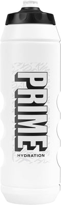 PRIME 32 oz White Graffiti Squeeze Sports Water Bottle, BPA Free, Dishwasher Safe, Easy-Grip Ergonomic Leakproof Design, Fast Hydration for Gym, Cycling, Running