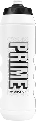 PRIME 32 oz White Graffiti Squeeze Sports Water Bottle, BPA Free, Dishwasher Safe, Easy-Grip Ergonomic Leakproof Design, Fast Hydration for Gym, Cycling, Running