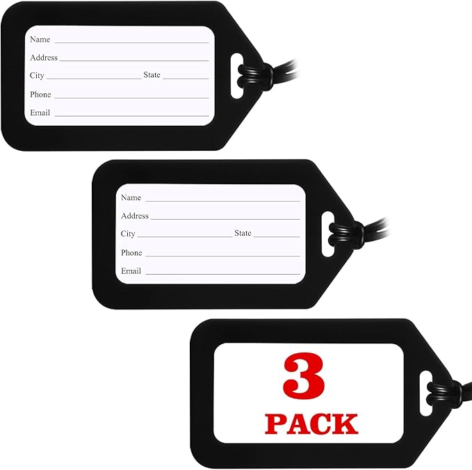 3 Pack Luggage Tag Bright Luggage Tags for Suitcases Bag Tags Name Tags for Kids Travel Accessories Must Haves by Sodsay (Black)