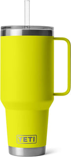 YETI Rambler 42 oz Tumbler with Handle and Straw Lid, Travel Mug Water Tumbler, Vacuum Insulated Cup with Handle, Stainless Steel, Firefly Yellow