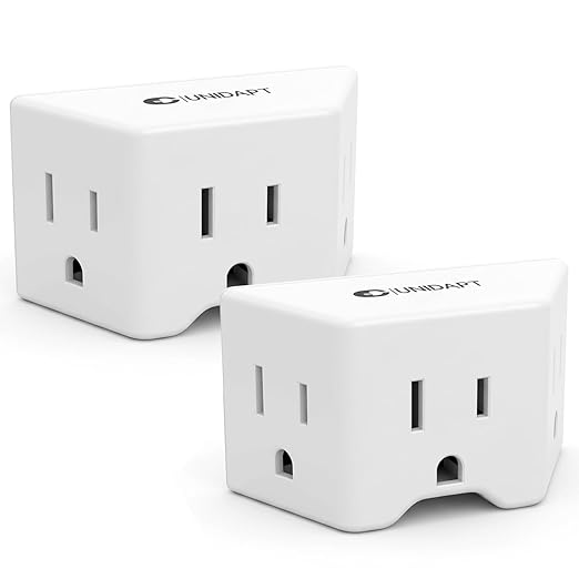 Unidapt 2 Prong to 3 Prong Outlet Adapter, 3 AC Outlet Wall Plug Extender, Polarized Plug for Non-Grounded Outlet in Old House, 1875W/15A, Cruise Essentials, 2 Pack