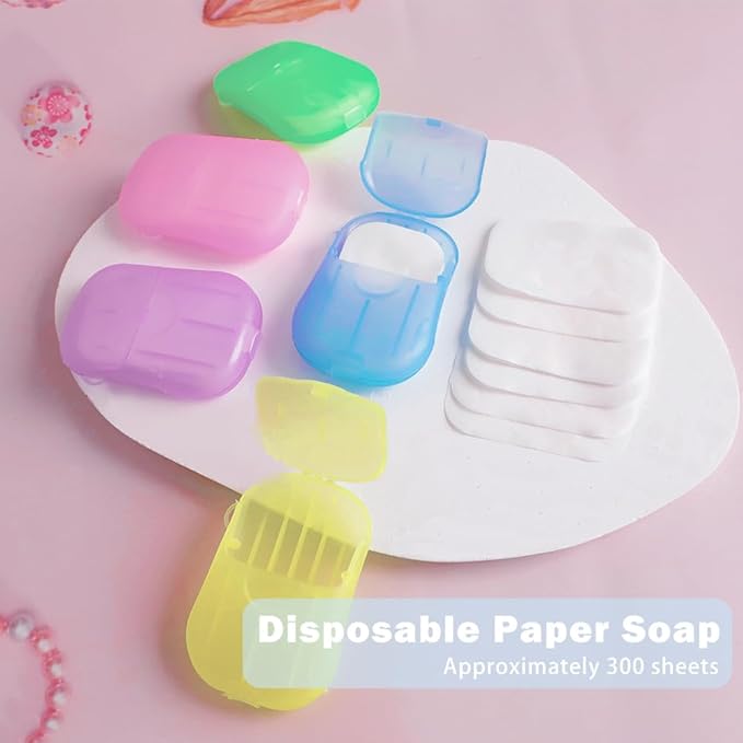 15 Pack Soap Sheets for Traveling, 300 Sheet Portable Soap Paper Disposable Hand Cleaner, Mini Scented Bath Slice Foaming Travel for Camping Outdoor Hiking Kids