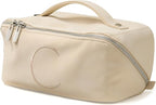 EACHY Travel Makeup Bag, Large Capacity Cosmetic Bag for Women, Waterproof PU Leather, Flat Open Portable Toiletry Bag for Skincare, Brushes & Travel Essentials