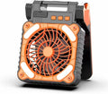 Upgraded Solar Camping Fan with Lantern - Rechargeable Battery Operated Fan 90° Adjustable Portable Table Fan for Hurricane Power Indoor Outdoor Use(Orange)