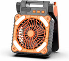 Upgraded Solar Camping Fan with Lantern - Rechargeable Battery Operated Fan 90° Adjustable Portable Table Fan for Hurricane Power Indoor Outdoor Use(Orange)