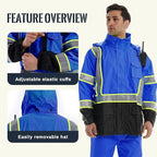 SKSAFETY Hi Vis Safety Rain Jacket for Men, Construction Work Rain Gear Heavy Duty Class 3 Rain Coat Waterproof Lightweight