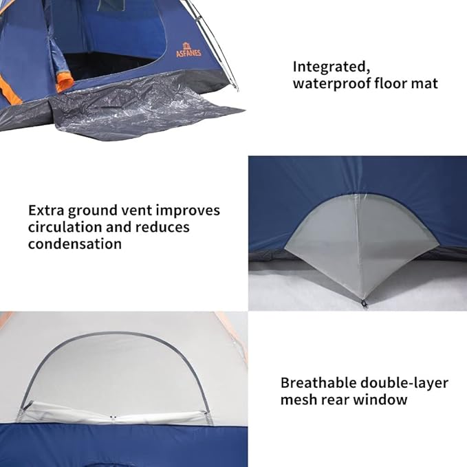 ASFANES Sundome Camping Tent with Rainfly, 2/4/6/10 Person Tent Sets Up in 10 Mins, Weatherproof Shelter for Camping, Festivals, Backyard, Sleepovers, & More