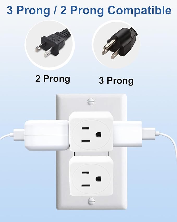 3 Plug Outlet Splitter Adapter 3 Pack - Small Multi Plug Wall Outlet Extender - 3 Way Plug Extension Adapter for Cruise Ship, Home Office, Dorm Room, Travel Essentials, Easy to Install,White