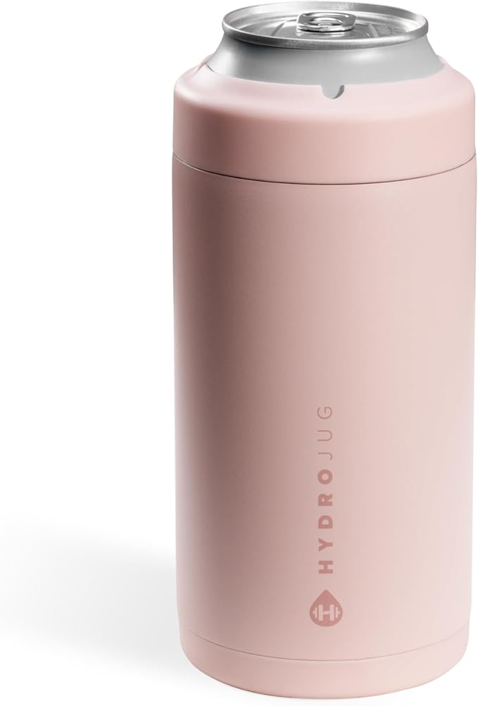 HydroJug Standard Can Cooler - 2-in-1 Insulated Can Cooler Cup - Stainless Steel Can Holder with Non-Slip Rubber Base - Screw-Top Lid - Dishwasher Safe - 16oz, Dusty Rose