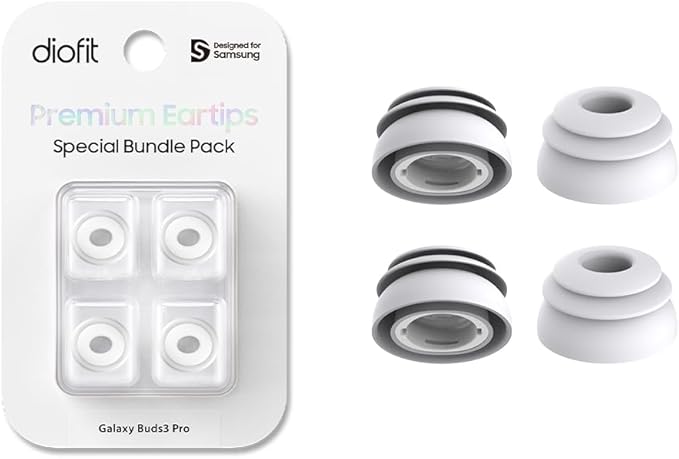 Premium Multi-Flange Eartips for Galaxy Buds3 Pro (White, Medium) – Always Fits, Never Slips